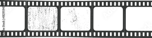 Vintage Film Strip Vector with Blank Frames, Distressed Retro Cinema Template, Old Movie Reel, Photography Border, Grunge Texture Background
