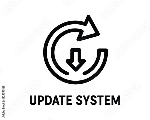 Update system with download arrow line icon, process synchronization and software installation