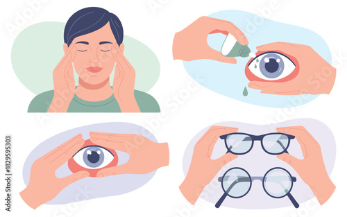 Eye Care and Vision Health A Set of Vector Illustrations