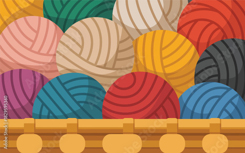 Colorful Yarn Balls Arranged in a Basket for Knitting and Crafting