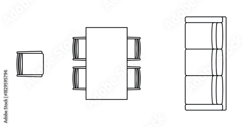 Minimalist top view outline of common household furniture for interior design and floor planning