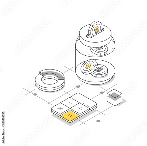 Saving money concept, Savings account,money brain with falling gold coins