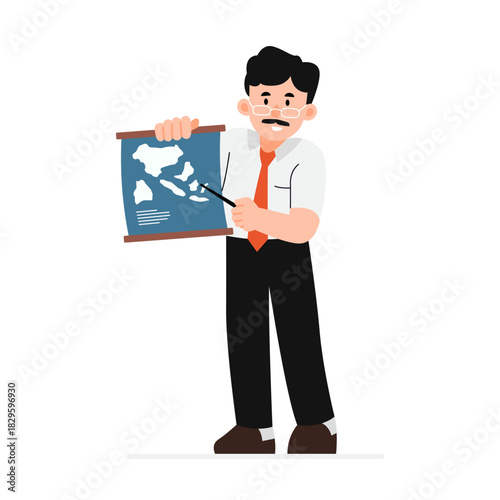 Male Teacher Showing Map Character Illustration