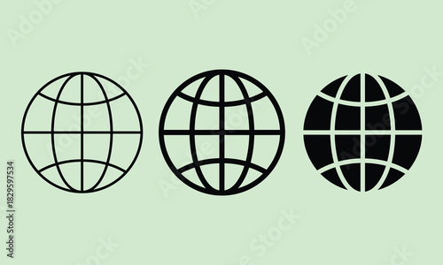 Globe grid icons, earth wireframe symbols set, internet, world wide web, global network, communication, vector, flat design, isolated.