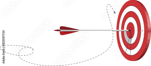 Red Arrow Flying Toward Target Symbol of Precision Focus and Goal Achievement.