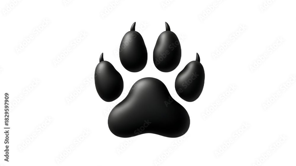 Obraz premium Isolated black paw print with claws on a black background showing animal footprint design art