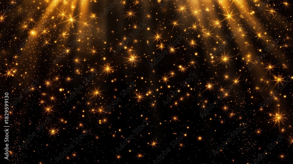 Obraz premium Premium black background with ultra-bright golden Glow FX, loose radiant sparkles