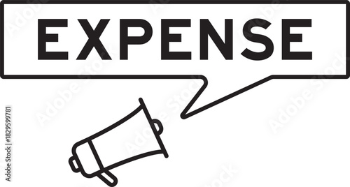 Megaphone icon with speech bubble in word expense on white background