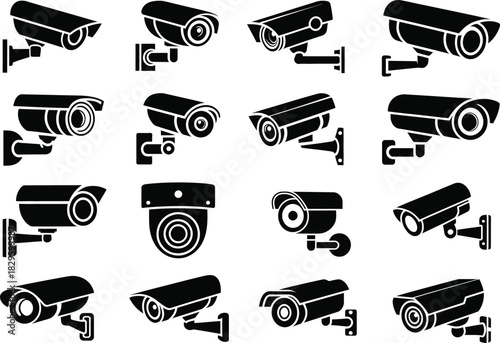 Security camera vector illustration set surveillance system icons