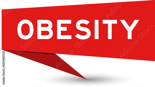 Red color speech banner with word obesity on white background