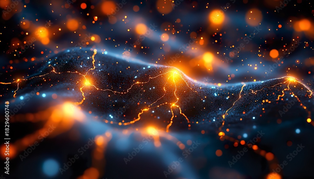 Obraz premium Hyperrealistic 3D Abstract Neural Network with Glowing Data Particles