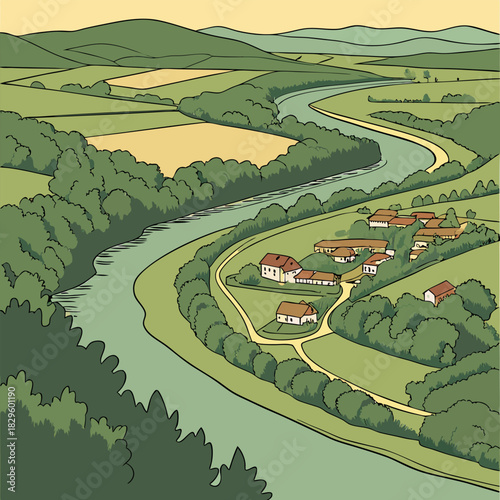 Aerial-view-of-Korana-river-and-green-landscape 