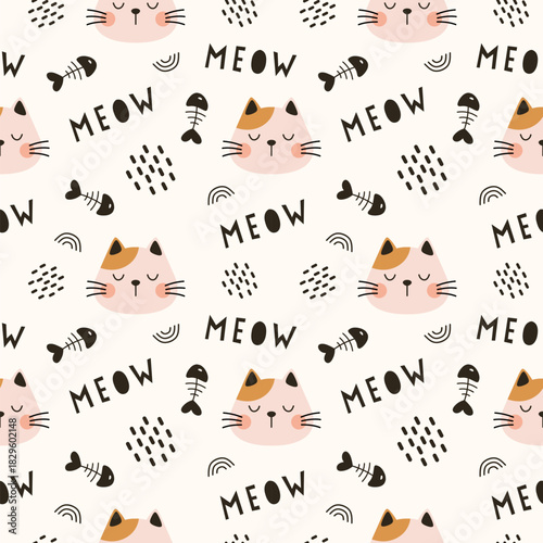 Seamless vector pattern with funny cute cats