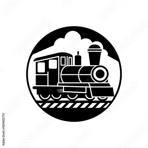 Vintage steam train silhouette icon, old railroad transportation