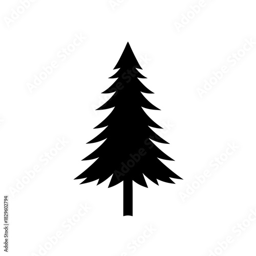 Black silhouette of a conifer tree, a simple vector graphic illustration.