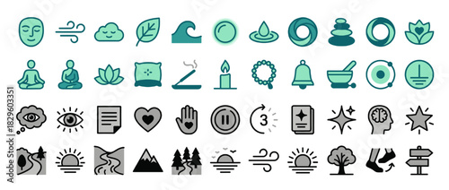 Wellness and mindfulness solid icon set. featuring meditation, y