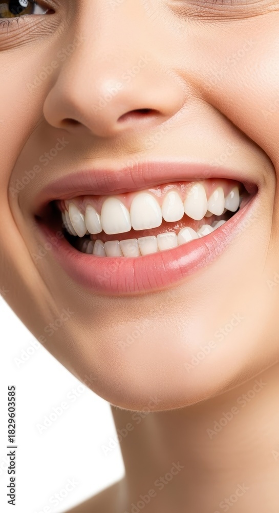 Fototapeta premium Radiant smile showcases bright white teeth in a close-up dental aesthetic portrait