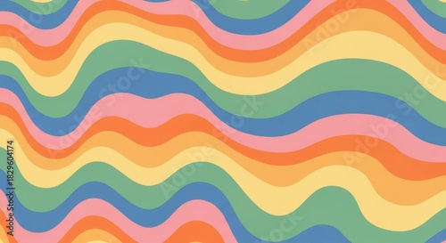 Retro styled multicolored undulating lines in a seamless flow for nostalgic backgrounds