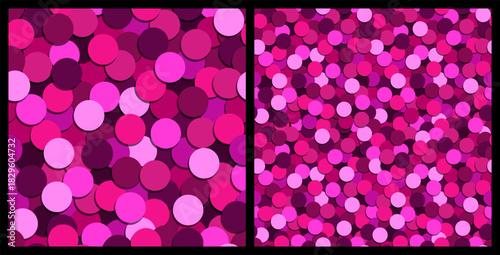 Vector seamless pattern of hot pink confetti, sequins or paillette. Festive glitter texture with many circles of bright magenta colors. Abstract colorful print for celebration, party, holiday design.