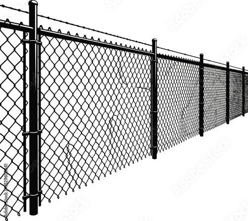 Create a black metal chain link fence vector art with white background.