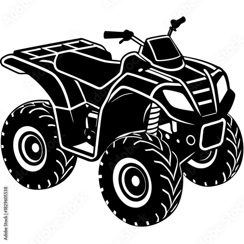 Black silhouette of a four-wheel all-terrain vehicle with white accents on a white background all terrain vehicle