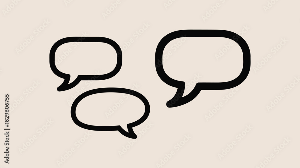 Naklejka premium Three black outlined speech bubbles of varying sizes on a light beige background in a simple illustration
