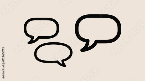 Three black outlined speech bubbles of varying sizes on a light beige background in a simple illustration