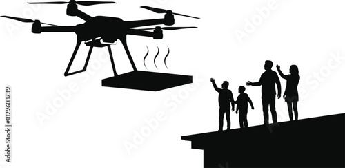 Drone Delivery Silhouette Transporting Package to Customers Modern Logistics and Technology.