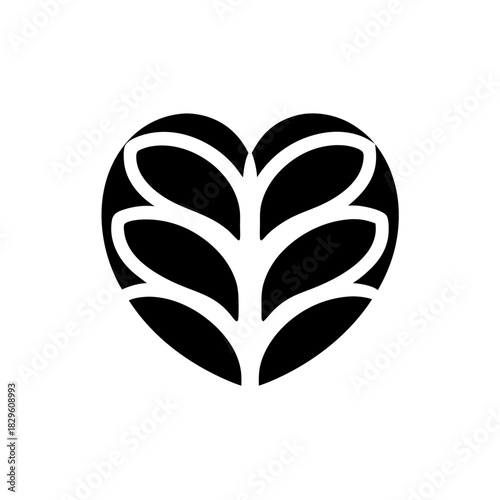 Stylized heart shape with leaf like pattern on transparent background silhouette