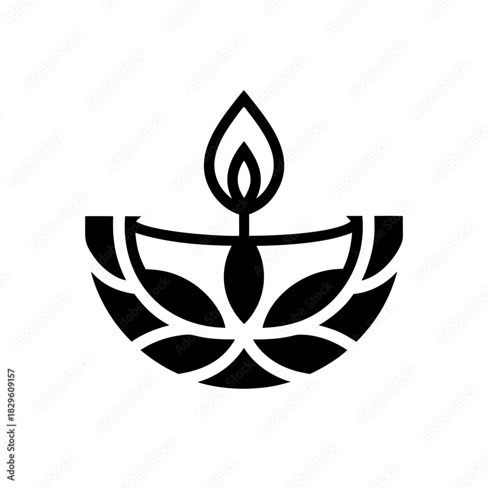 Obraz premium Illustration of a traditional diya lamp icon on transparent background silhouette