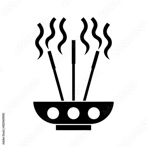 Illustration of incense sticks in a holder on transparent background silhouette