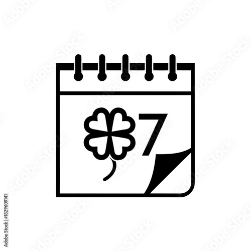 black calendar with clover and number 7 clip art preview