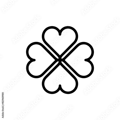 Four heart shaped clover black line drawing on transparent background silhouette