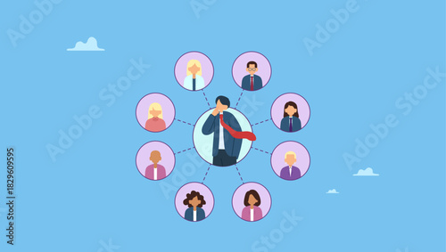 Businessman get feedback from colleagues. 360 degree feedback, assessment or performance appraisal, customer review, testimonial or job networking, employee evaluation, rating or survey.