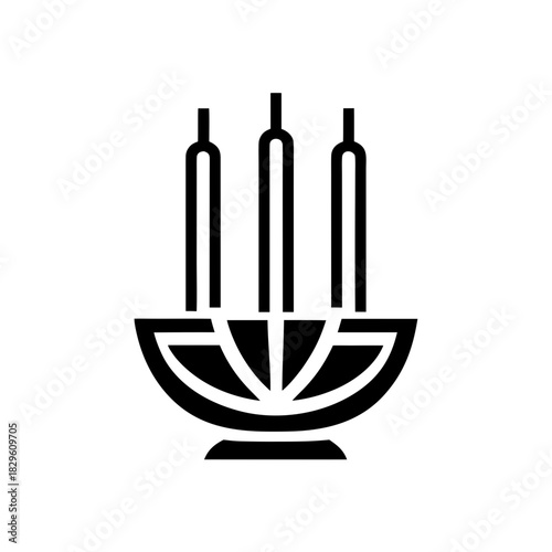 Illustration of three candles in a holder on transparent background silhouette