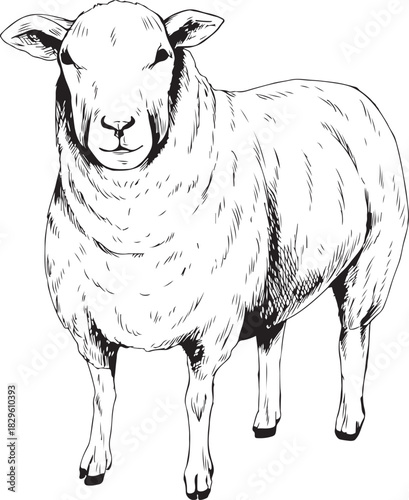 sheep hand drawing. black and white art of sheep in vector illustration
