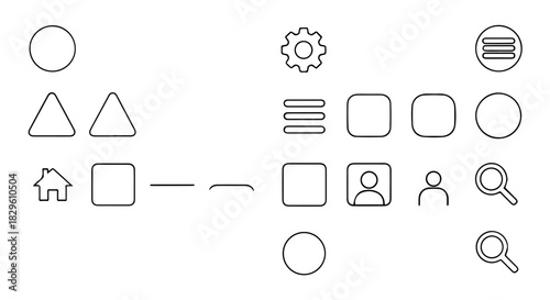 Collection of assorted monochrome icons and geometric shapes for interface design.