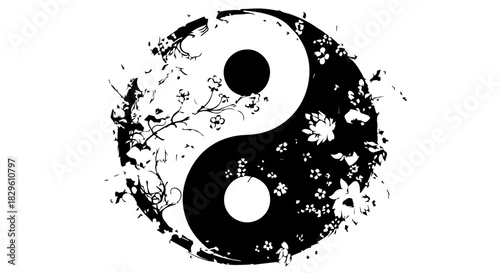 Splattered yin yang symbol representing balance in Taoist philosophy.