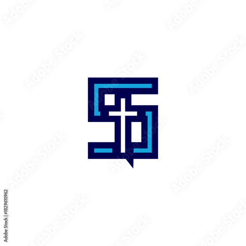 Abstract Letter S Cross Church and Chat Logo