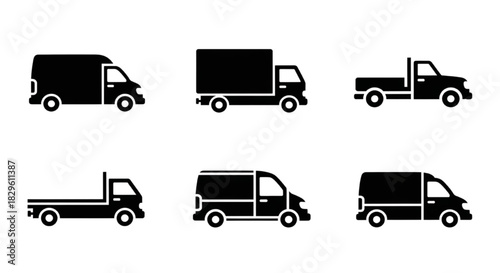 Collection of Six Different Types of Truck and Van Icons