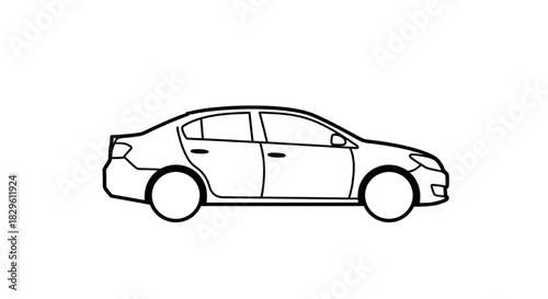 Clean Line Art Silhouette of a Modern Sedan Car from the Side View
