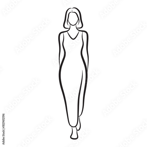 Elegant woman wearing stylish maxi dress walks with confidence, showcasing modern fashion trends and minimalist design