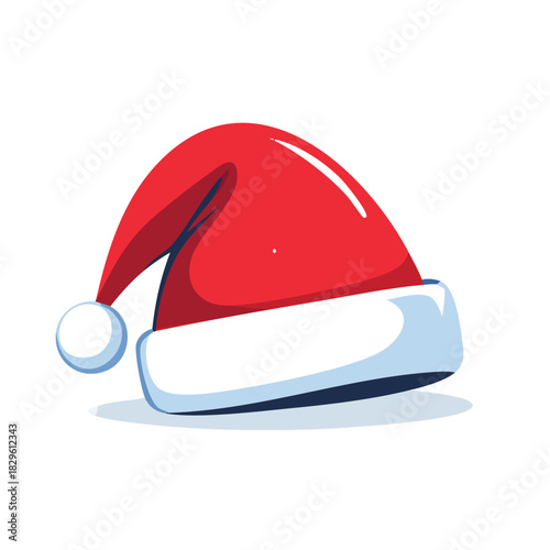A vibrant red Santa hat with a fluffy white pom-pom and brim, depicted in a cheerful cartoon style, perfect for Christmas celebrations.