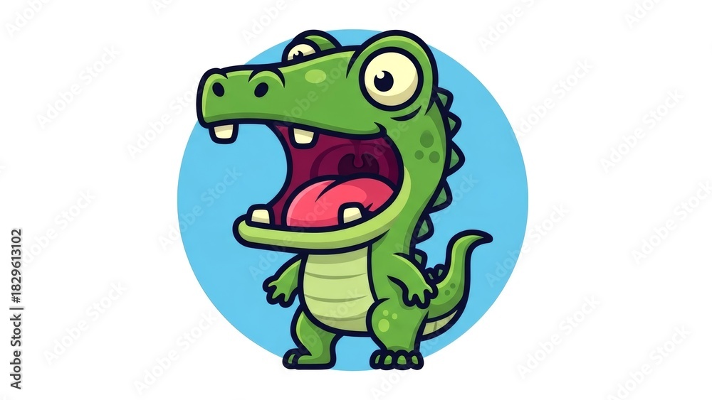 Naklejka premium Playful Cartoon Crocodile Character with Expressive Face and Vibrant Colors