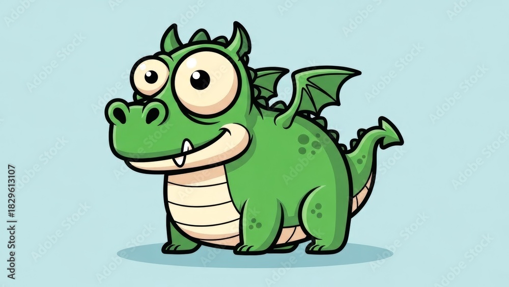Fototapeta premium Adorable Cartoon Dragon with Big Eyes and Tiny Wings in a Playful Pose