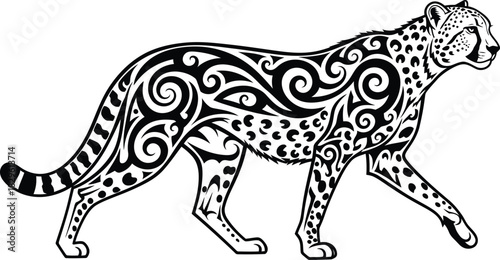 Cheetah tribal tattoo design vector illustration black and white art eps silhouette