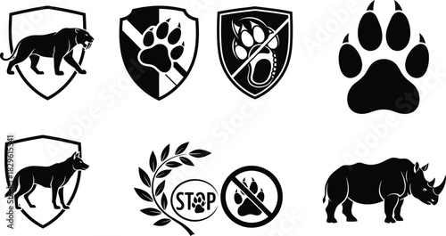 Animal conservation logos vector set wildlife protection and anti poaching eps silhouette