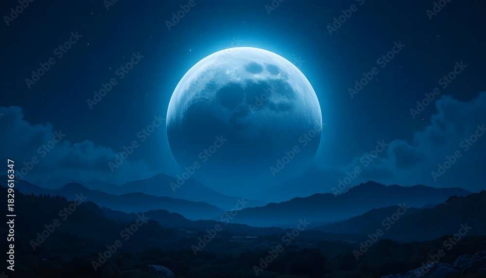 Fototapeta premium Luminous style Blue Moon Above Peaceful Night Hills