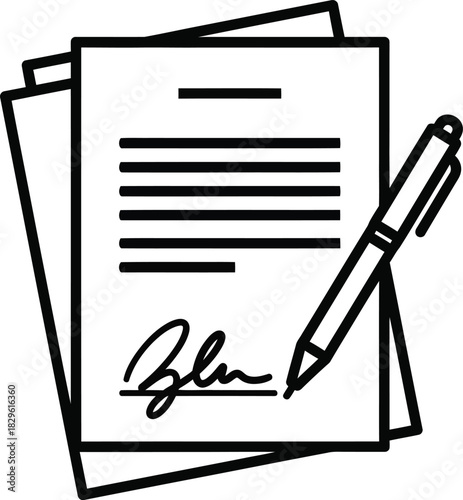 Contract signing document agreement pen line art vector illustration eps silhouette
