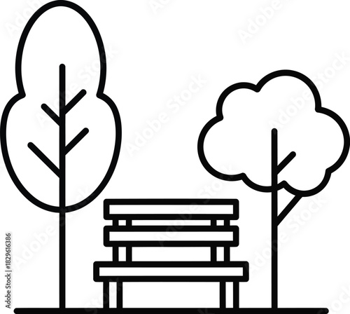 Park bench line art vector illustration outdoor nature scenery design eps silhouette